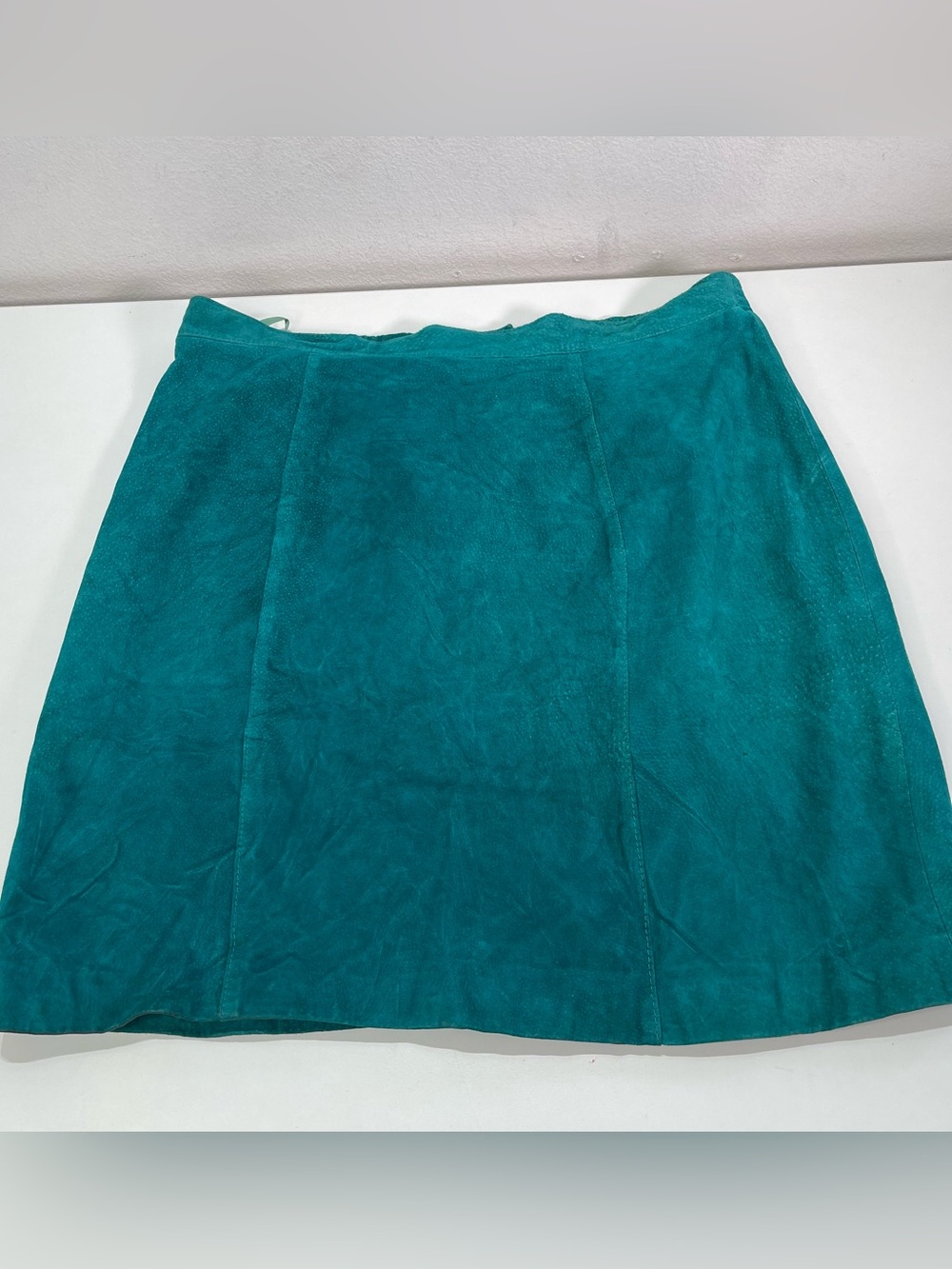 Vtg Maggie Lawrence Green Leather Skirt Midi Women's 18/ 20 W Elastic Chic 90s